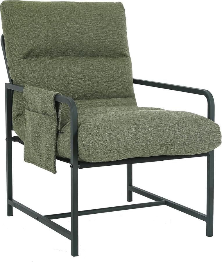 Goodivery Moderne Groene Loungefauteuil met Verwijderbare Kussens en Zijvakken voor Slaapkamer