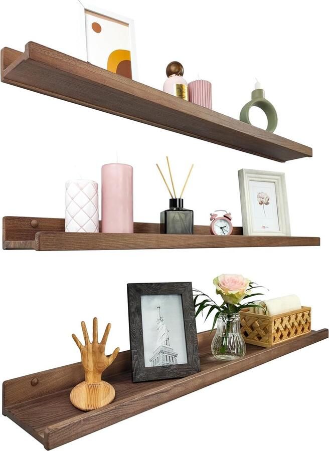 Goodivery Moderne Houten Wandplank Set van 3 90 cm Walnoot