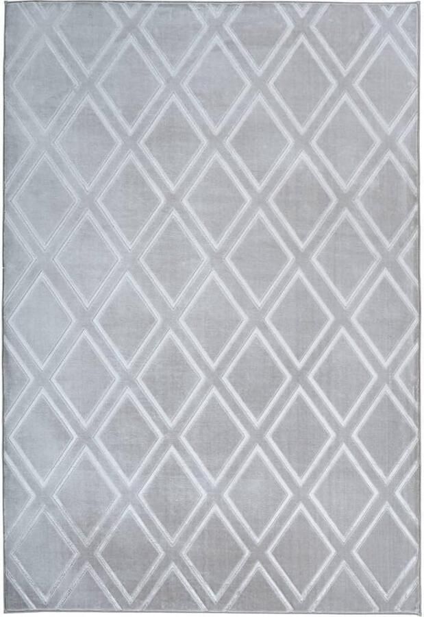 Goodivery Moderne Kortpolige Vloerkleed met Diamantpatroon en 3D Effect Antislip Onderhoudsvriendelijk 160 x 230 cm Grijs Crème Lichtgrijs