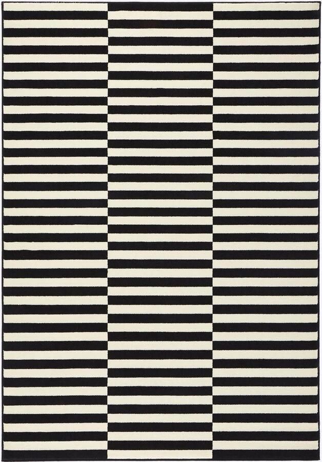 Goodivery Moderne Kortpolige Vloerkleed met Grafisch Strepen Design voor Kamers Zwart crème 160x230cm