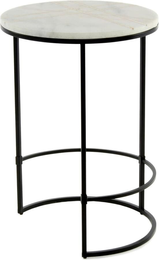 Goodivery Moderne Marmeren Bijzettafel met Gouden Details en IJzeren Frame voor Woonkamer