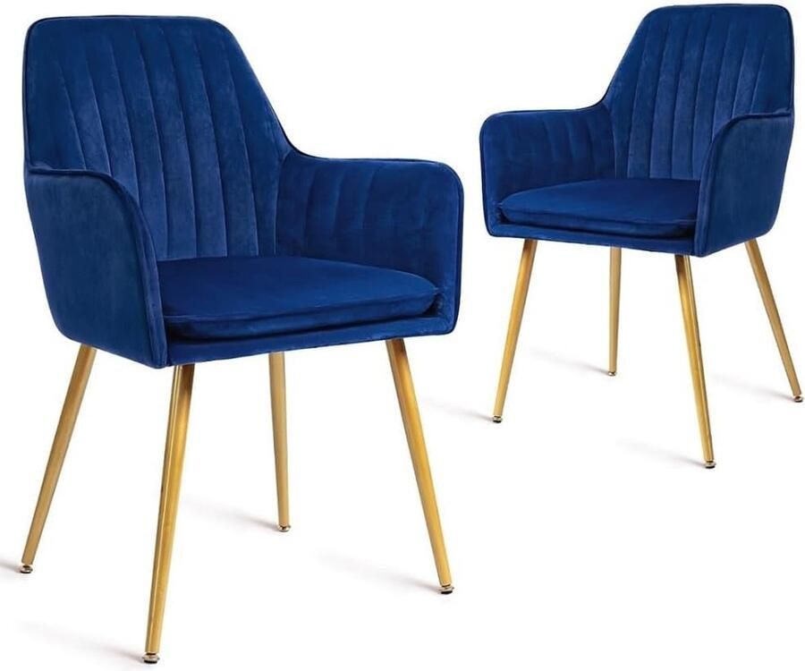 Goodivery Moderne Set van 2 Eetkamerstoelen met Fluwelen Bekleding en Gouden Poten voor Ruimtes