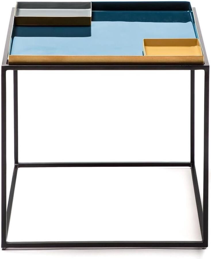 Goodivery Moderne Vierkante Bijzettafel van IJzer met Opslagruimte voor Woonkamer Slaapkamer en Hal 40 cm Hoog Blauw Grijs Oranje