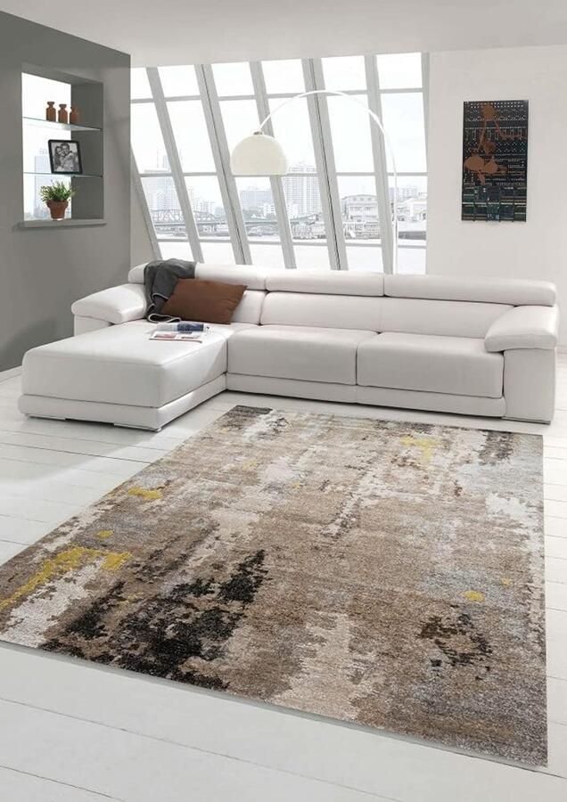 Goodivery Moderne Vloerkleed Abstract Design Beige Bruin voor Woonkamer en Hal 160 x 230 cm