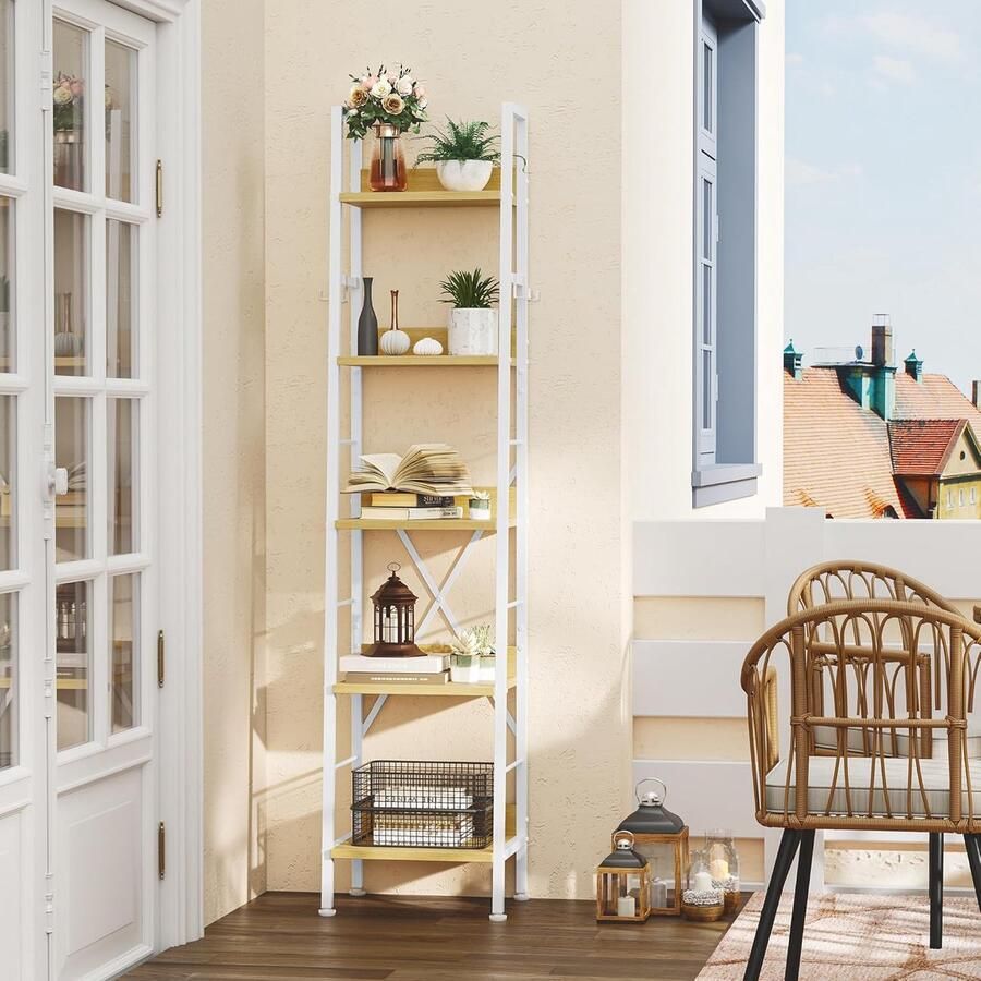 Goodivery Moderne Vrijstaande Boekenkast met 5 Lagen en Industrieel Ladderontwerp voor Elke Ruimte