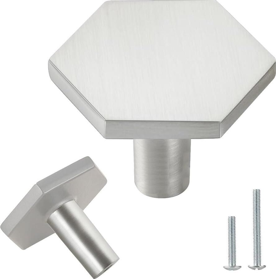 Goodivery Mooie en Unieke Zeshoekige Meubelknoppen voor Moderne Interieurstijlen 8 stuks mat zilver