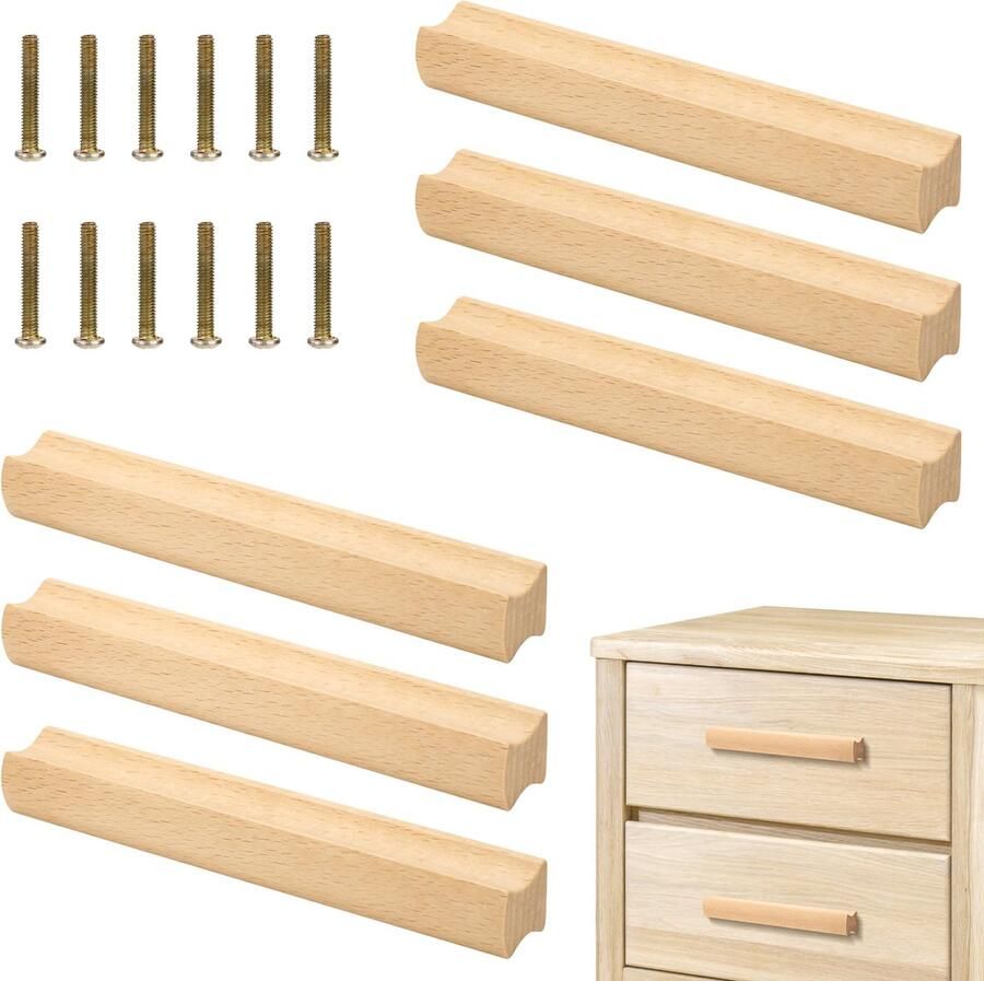 Goodivery Mooie Houten Meubelgrepen met Ergonomisch Ontwerp voor Kasten Kantoren en Keukens Set van 6