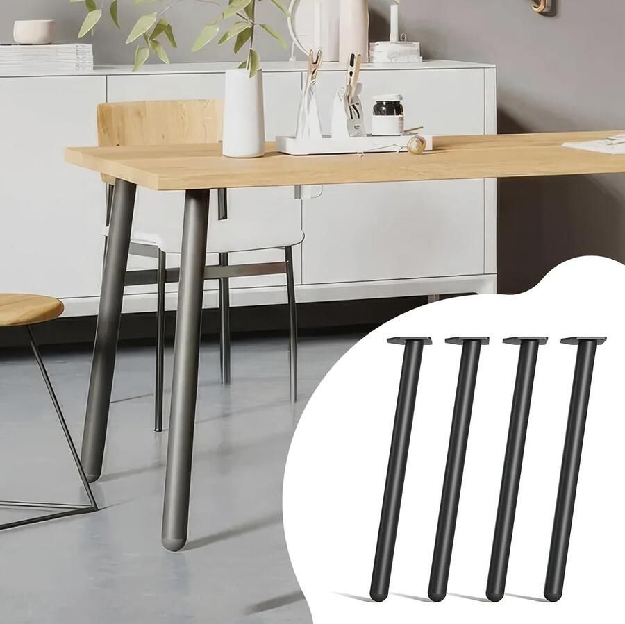 Goodivery Mooie Set van 4 Robuuste Metalen Tafelpoten met Schuin Ontwerp en Bodembescherming