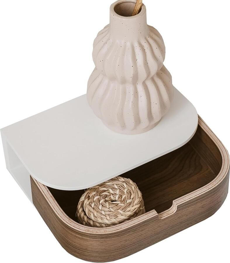 Goodivery Multifunctionele Zwevende Wandplank met Lade Scandinavisch Design Wit Walnoot