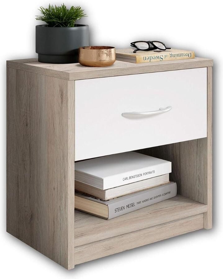 Goodivery Nachtkastje Laden Kast Lichtbruin wit 28D x 39W x 41H