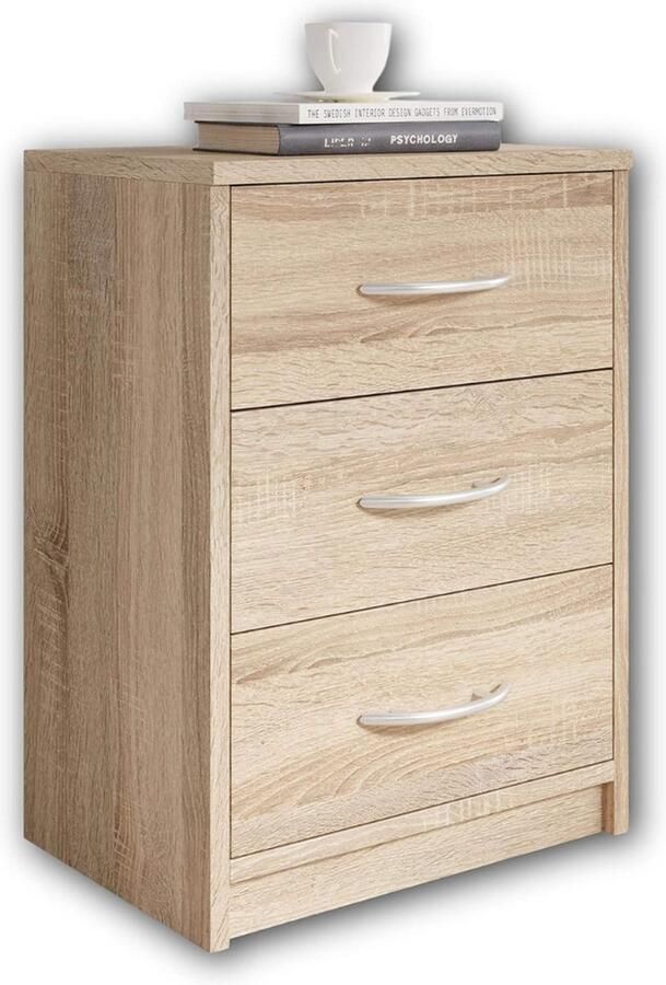Goodivery Nachtkastje Laden Kast Nachtkastje met drie lades Eiken sonoma 28D x 54W x 39H