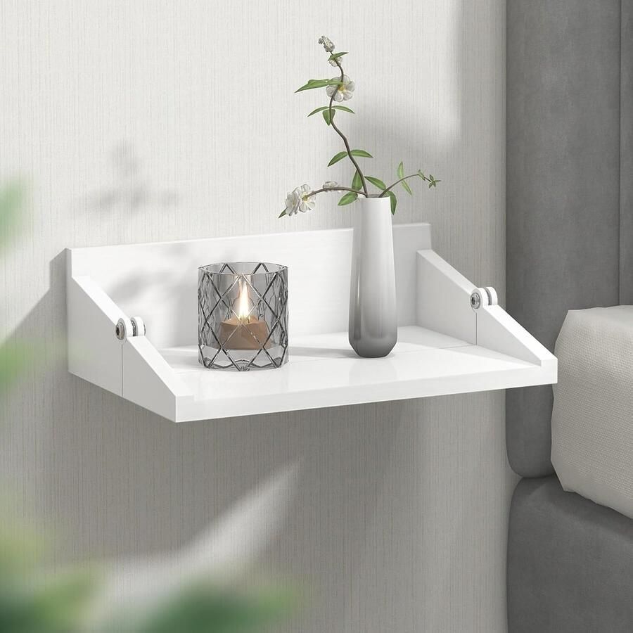 Goodivery Nachtkastje Witte Plank Kleine Opklapbare Plank Stapelbed Plank Lade Nachtkastje voor Bed & Slaapkamer Mini Wandbord Drijvende Organisator Hangende Plank Bekerhouder Hout