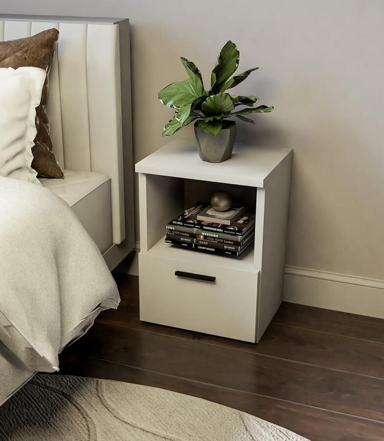 Goodivery Nachtkastjes nachtkastje 1 lade metalen rails wit