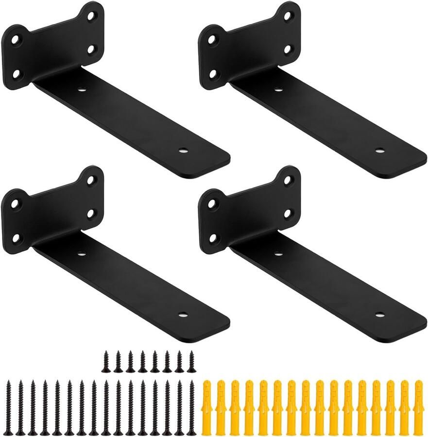 Goodivery Onzichtbare Zwarte Metalen Wandsteun voor Plank Set van 4 Stuks voor Toepassingen
