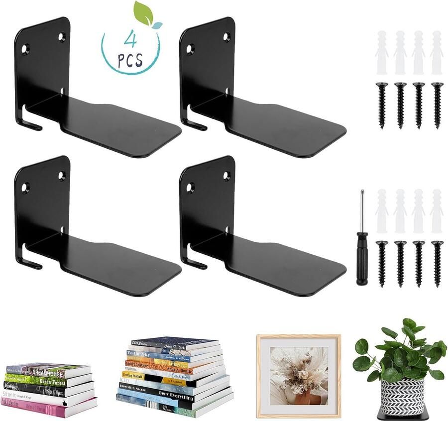 Goodivery Onzichtbare Zwevende Boekenplank Set van 4 Metalen Planken voor Slaapkamer en Keuken