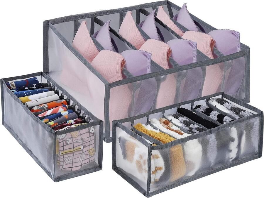 Goodivery Opbergdoos voor ondergoed opvouwbare lade organizer met scheidingswanden scheider voor beha's sokken stropdassen organizer 3 stuks grijs