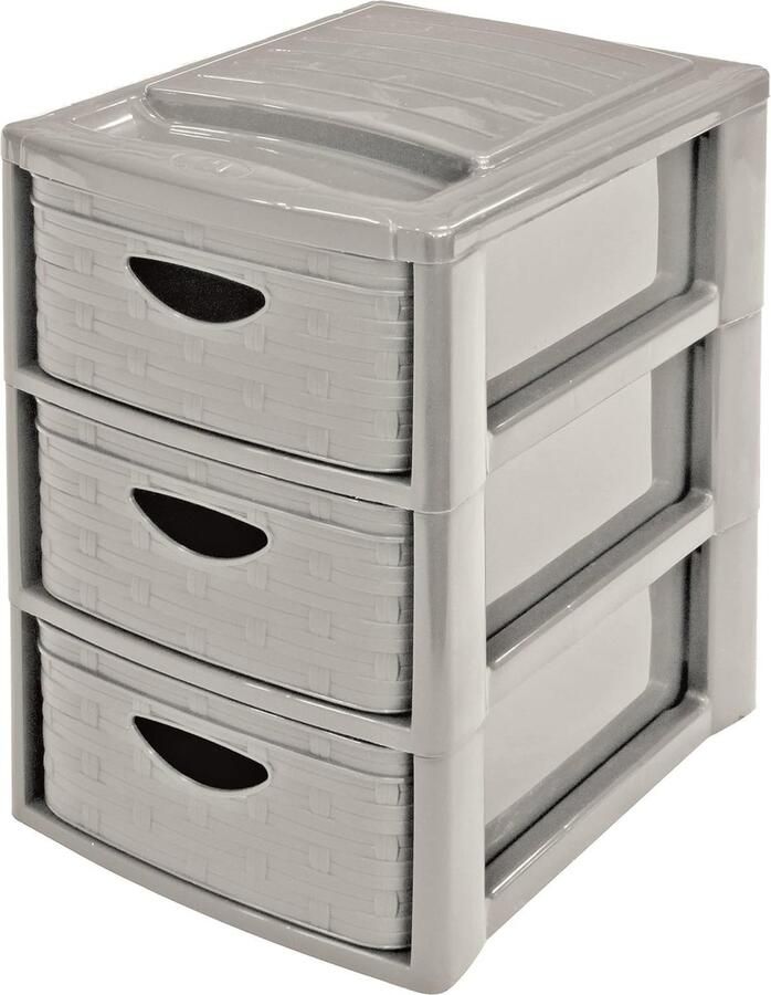 Goodivery Opbergmand met 3 lades kunststof koord 26.00 x 19.00 x 29.00 cm