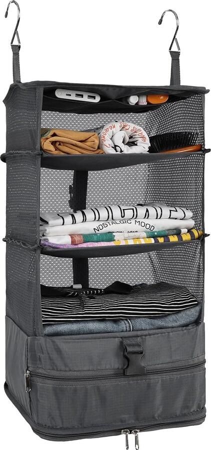 Goodivery Opvouwbare Hangende Kledingkast Organisator met Drie Niveaus en Twee Haken voor Reizen en Opslag