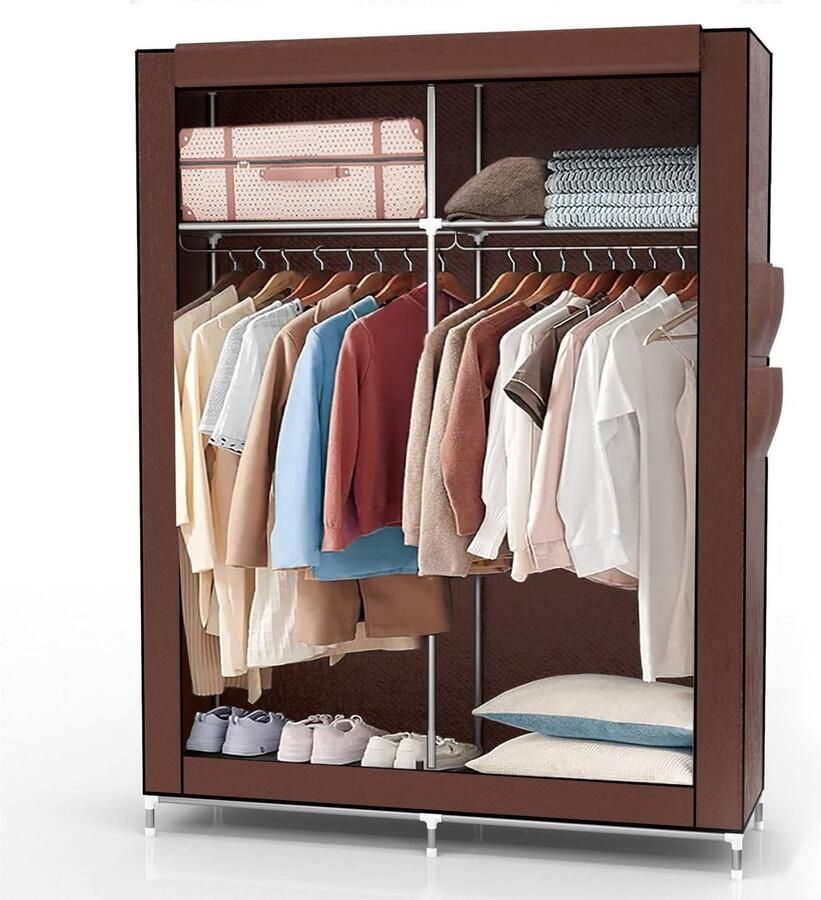 Goodivery Opvouwbare kledingkast 108 x 170 x 45 cm met ritssluiting kledingstang zijvakken en legplank – garderobekast van textiel campingkast