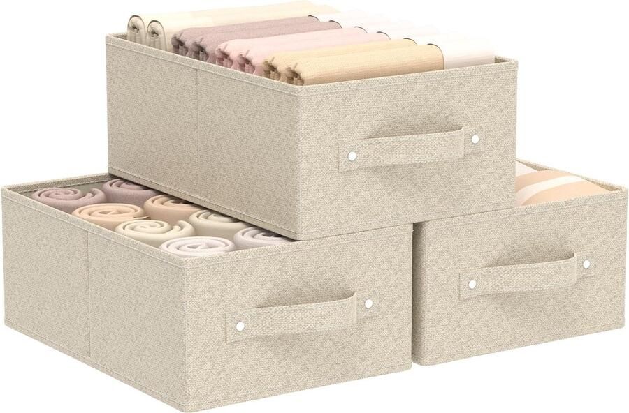 Goodivery Opvouwbare Stoff Opbergboxen voor Plank en Kast met Handvatten Set van 3 Grijs en Beige