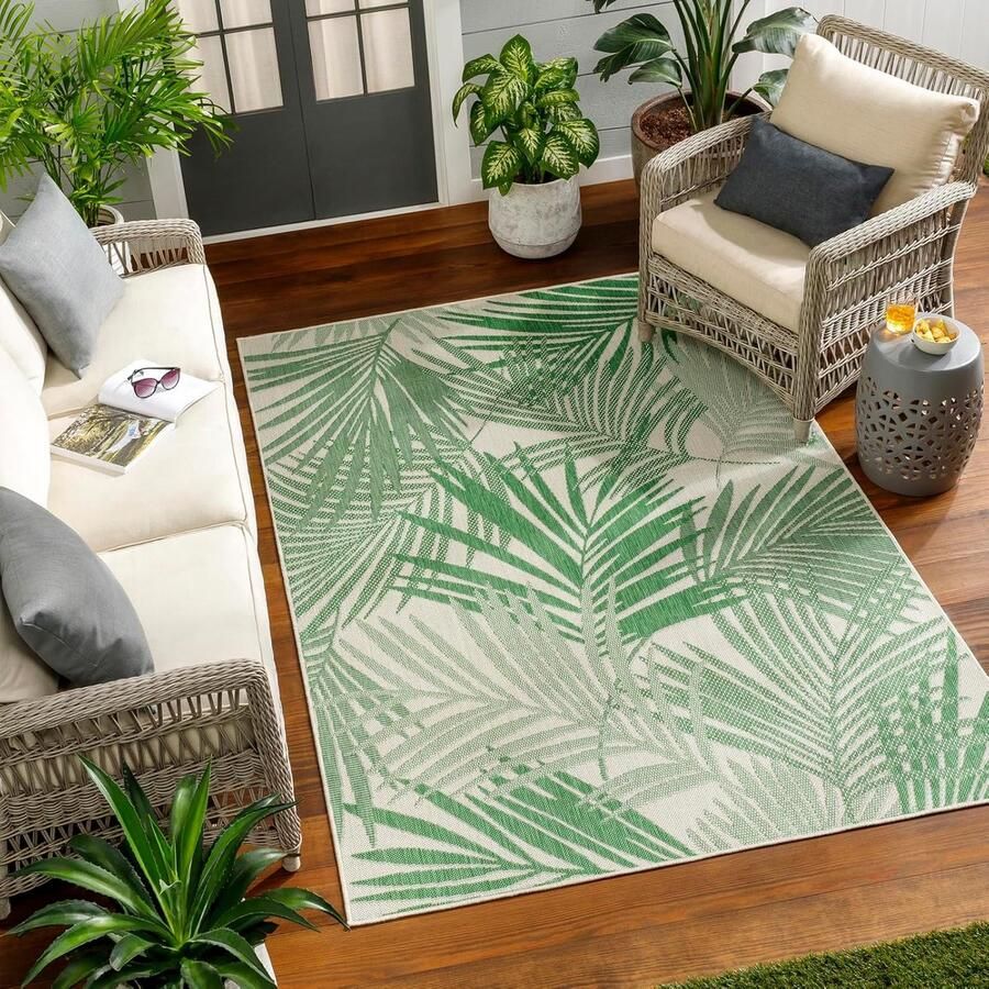Goodivery Outdoor tapijt weerbestendig binnen en buiten tapijt voor balkon terras tuin keuken outdoor tapijt boho-stijl tapijt voor buiten tapijt groen 120 x 170 cm