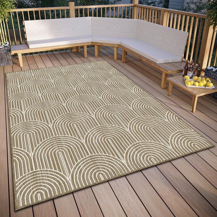 Goodivery Pangli Outdoor tapijt weerbestendig omkeerbaar tapijt Scandinavische boho-stijl waterdicht eenkleurig geometrisch 3D-effect voor tuin balkon terras woonkamer linnen 120 x 170 cm