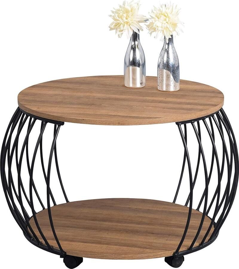 Goodivery Prachtige Ronde Salontafel met Opbergruimte en Wielen voor Flexibele Inrichting