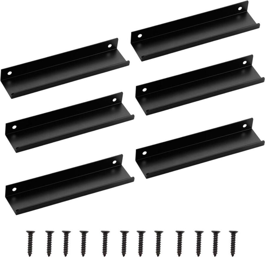 Goodivery Quixotical 6 stuks verborgen kastgrepen 150 mm zwarte aluminium ladegrepen met 12 schroeven voor keuken slaapkamer en kledingkast
