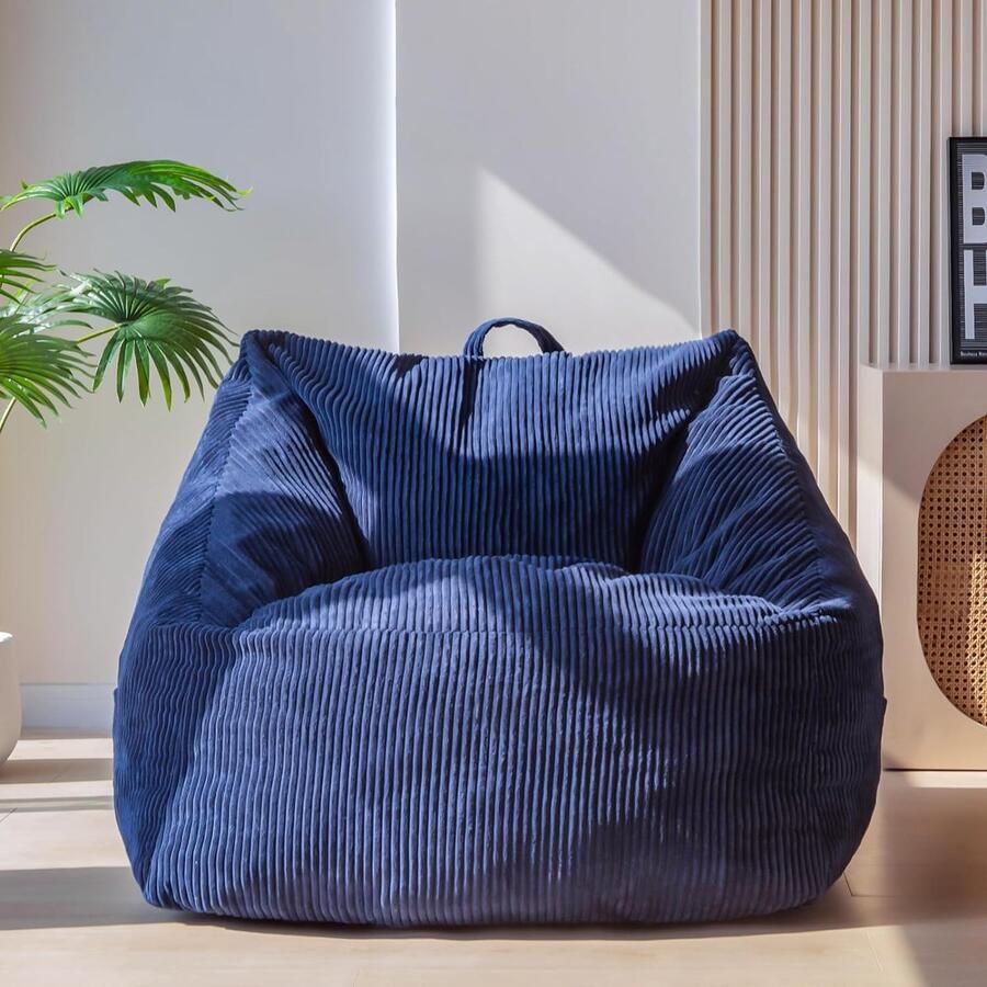 Goodivery Reusachtige Corduroy Zitzak Stoel voor Volwassenen en Tieners met Schuimvulling Franse Blauwe Kleur