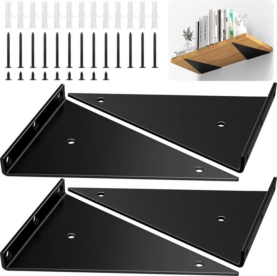 Luvetrex Robuuste Zwarte Wandbeugels voor Onzichtbare Plankmontage Set van 4 Stuks