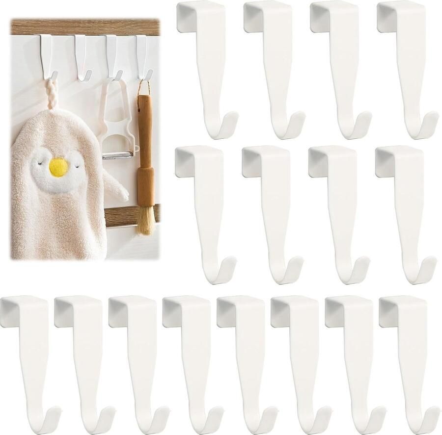 Goodivery Roestvrijstalen Deurhaken Set van 16 voor Kast- en Kamerdeuren Witte Kleding- en Kapstokken