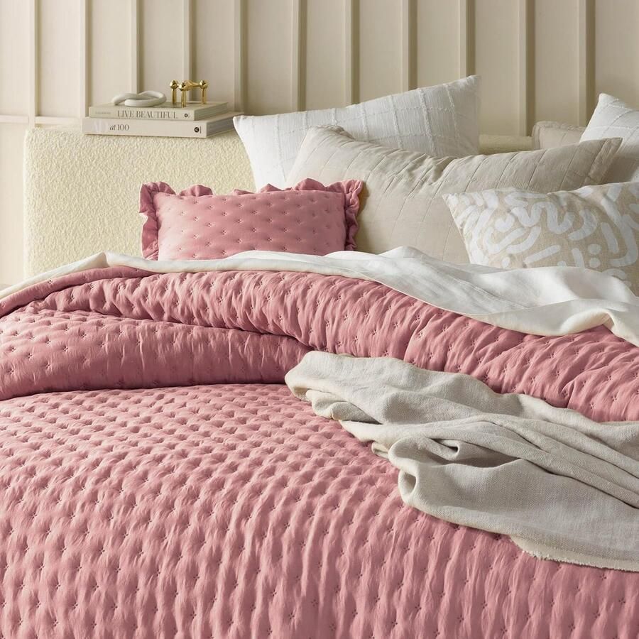 Goodivery Roze Elegante Bedsprei voor Bed of Bank met Decoratieve Details