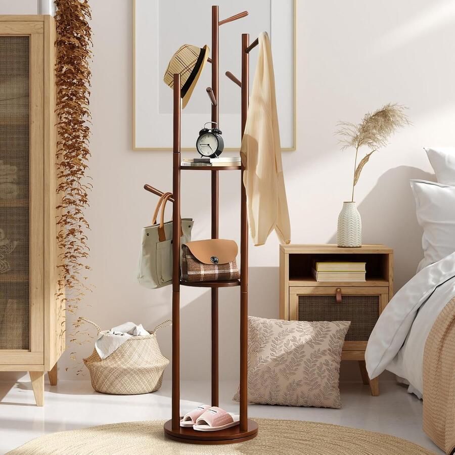 Goodivery Ruime Draaibare Kledingrek met 9 Haken en 3 Planken voor Woonkamer en Slaapkamer