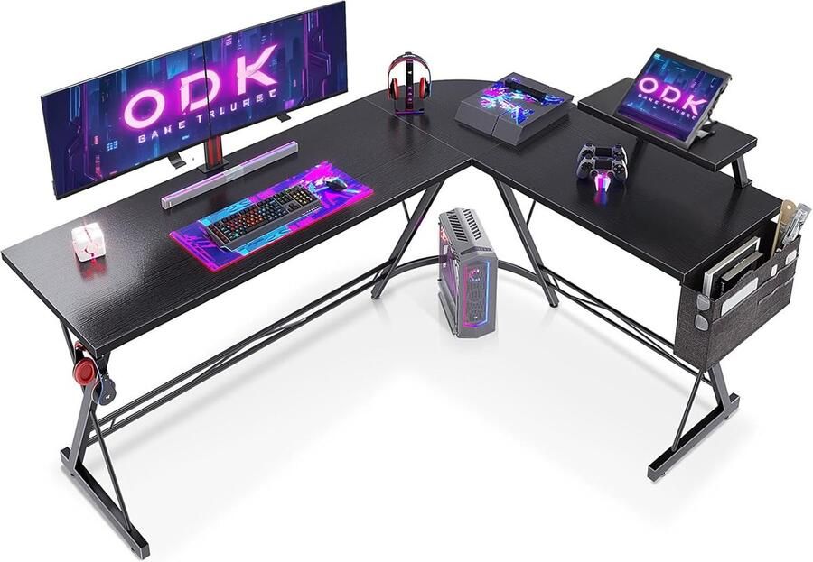Goodivery Ruime en Ergonomische Hoekbureau voor Gamers met Monitorstandaard