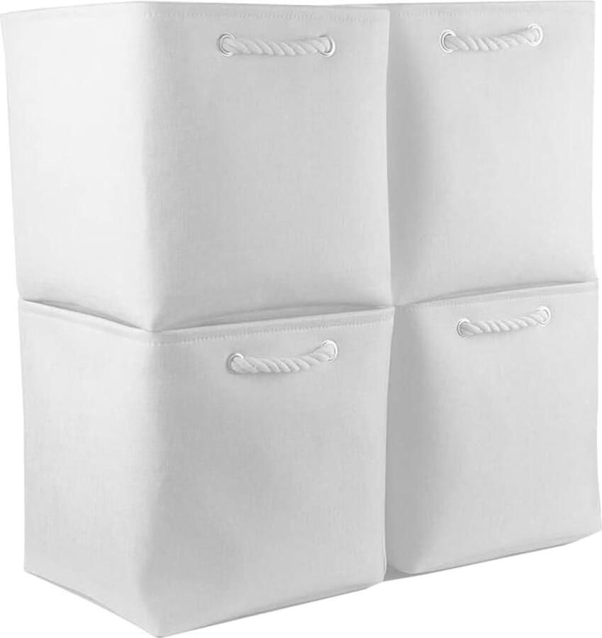 Goodivery Ruime Opbergbox van Stof in Kubusvorm voor Kleding Planken en Kasten Wit Set van 4
