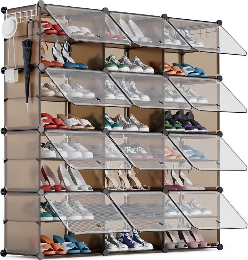 Goodivery Ruime Schoenenkast voor 48 Paar Schoenen met 3 x 8 Lagen en Deuren