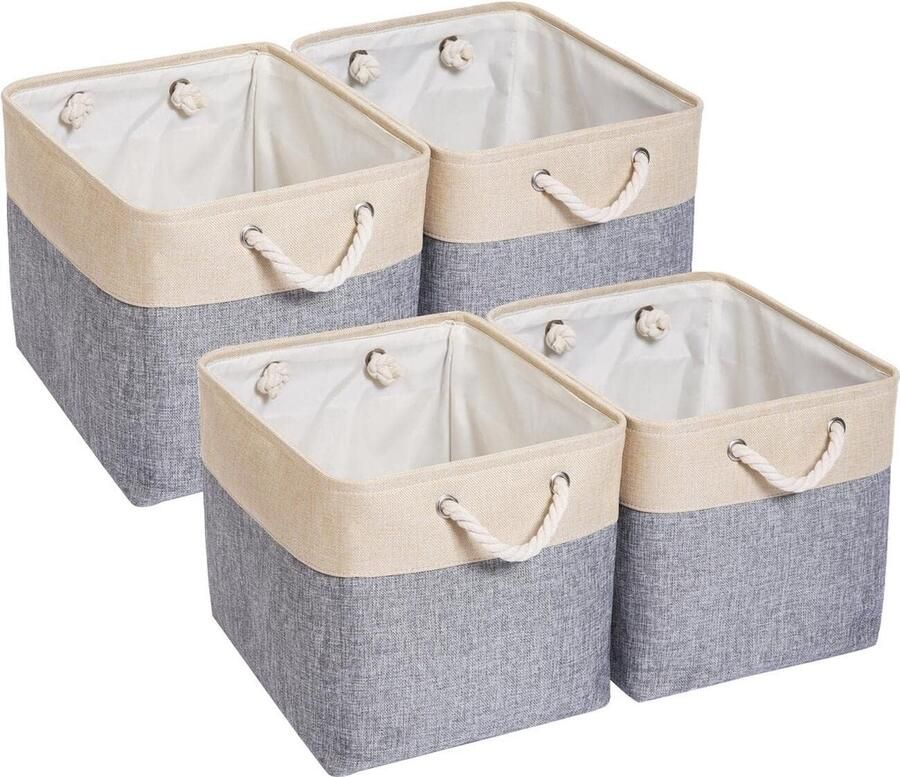 Goodivery Ruime Stoffen Opbergdozen voor Kast en Plank Set van 4 in Grijs Beige