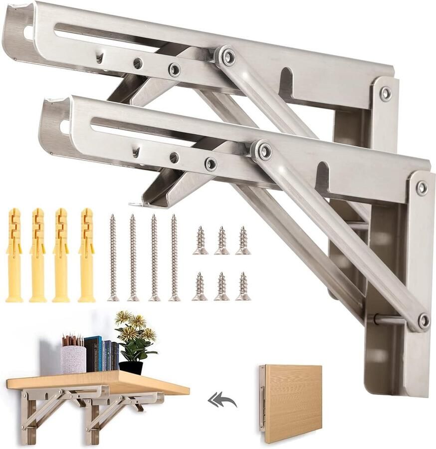Ruimtebesparende Opvouwbare Console Beugels RVS 200 mm Set van 2 Maximaal 60 kg