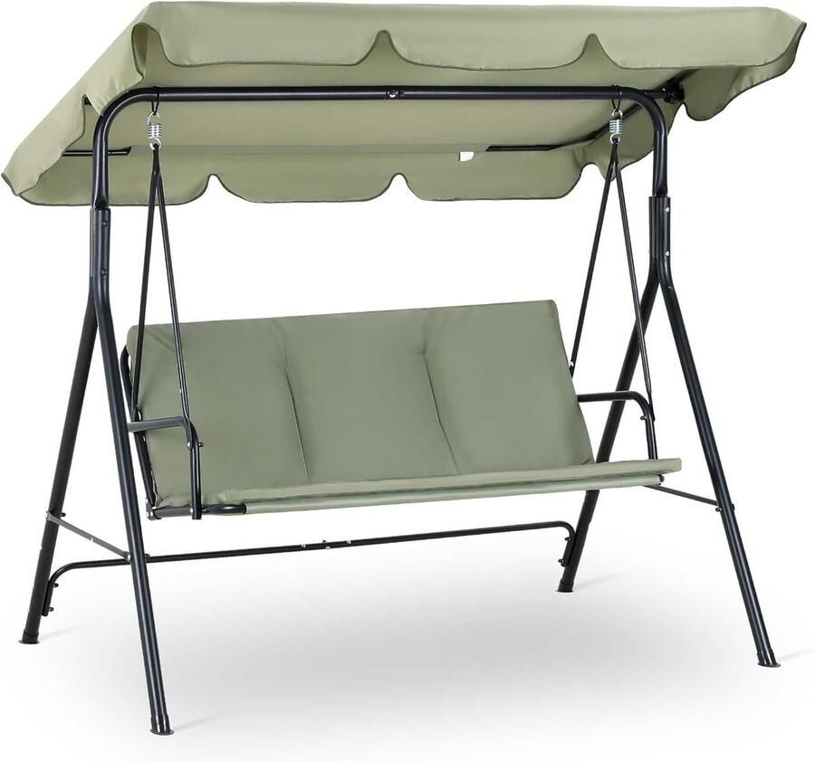 Goodivery Schommelbank tuinschommel ligstoel schommelbank 3-zits met zonnedak groen