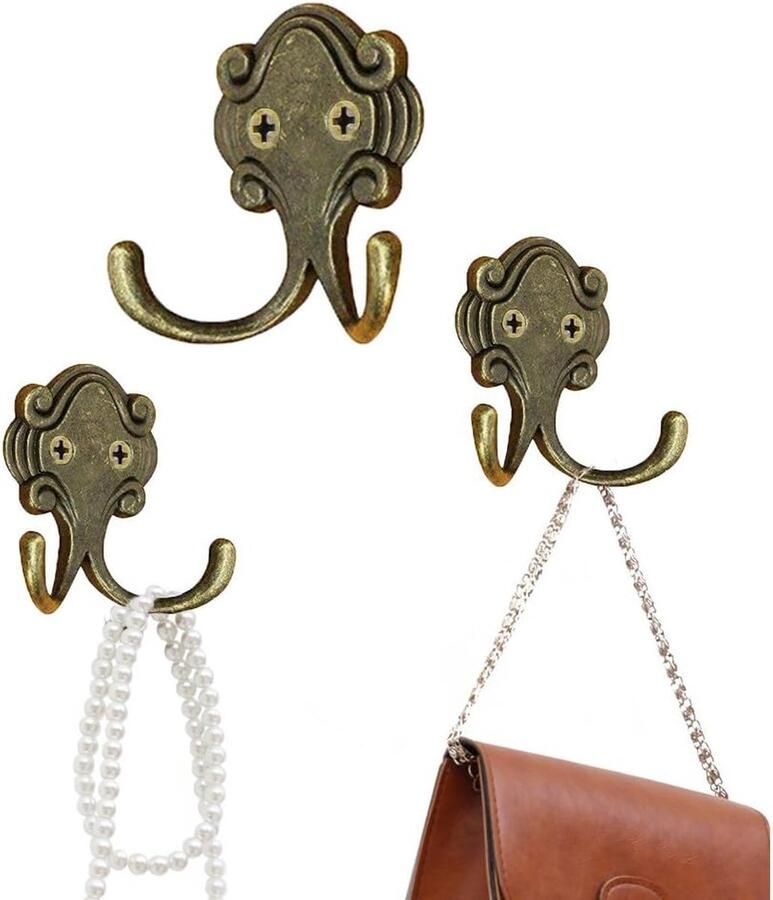 Goodivery Set van 10 metalen hoedenhaken dubbele wandhaken met schroeven vintage kapstokken retro haken wandgarderobehaken voor kleding sleutels keuken kantoor slaapkamer