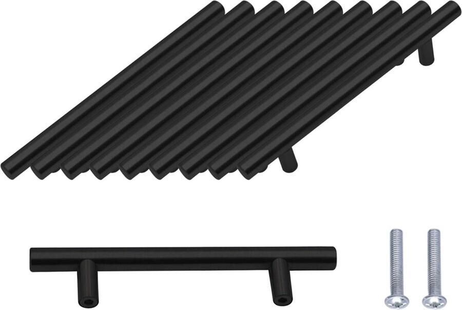 Goodivery Set van 10 T Bar handgrepen geborstelde kastdeurgrepen hardware roestvrij staal voor de keuken kasten lade trekgreep gat midden 96 mm zwart