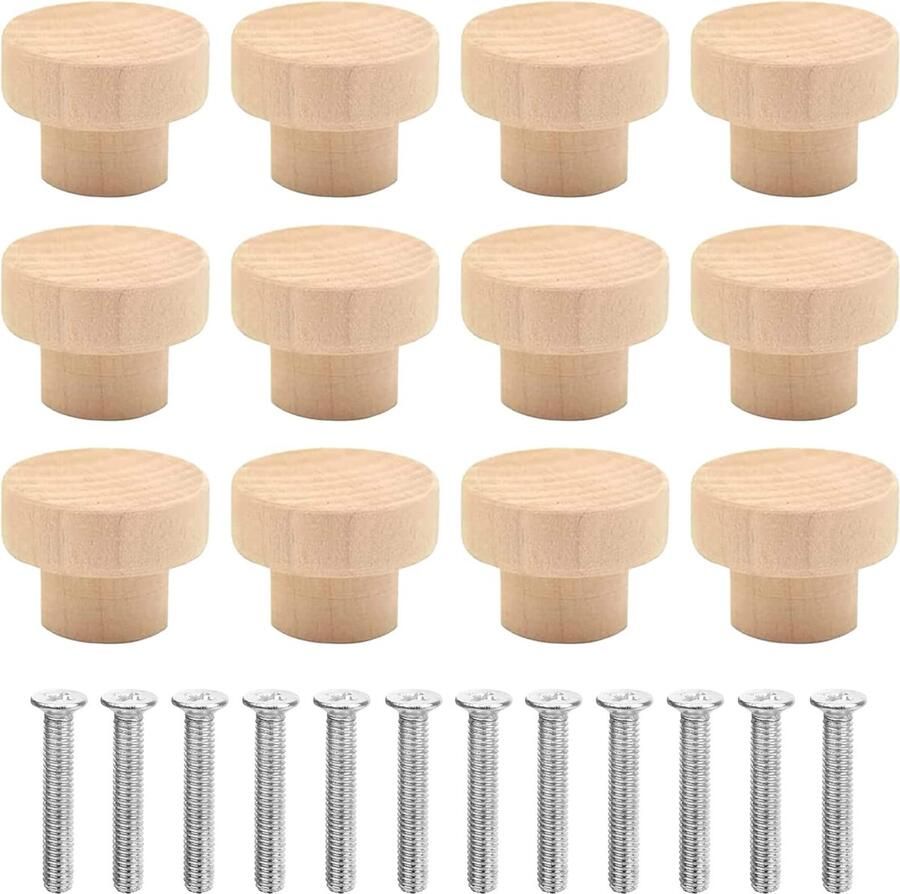 Goodivery Set van 12 Houten Meubelknoppen voor Toepassingen in Huis en Kantoor