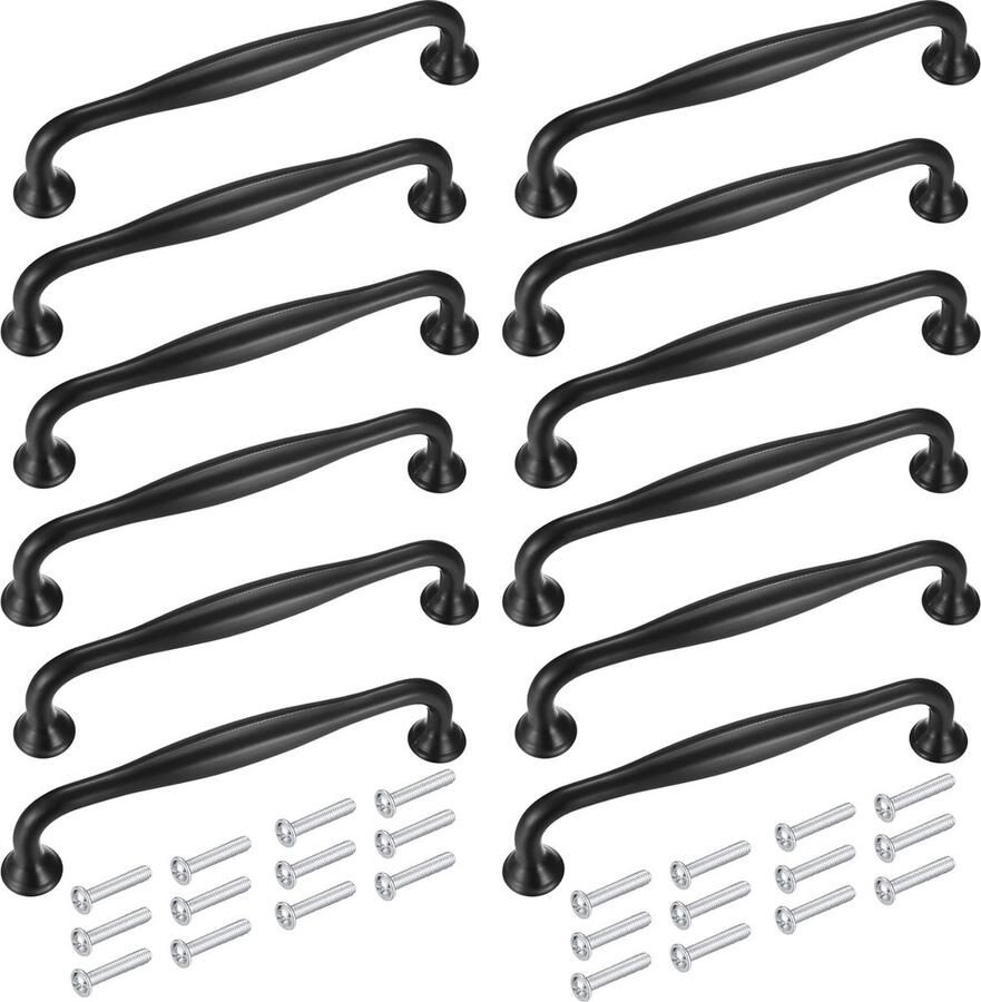 Goodivery Set van 12 Luxe Zwarte Aluminium Kast- en Ladegrepen met Schroeven voor Keuken en Meubels