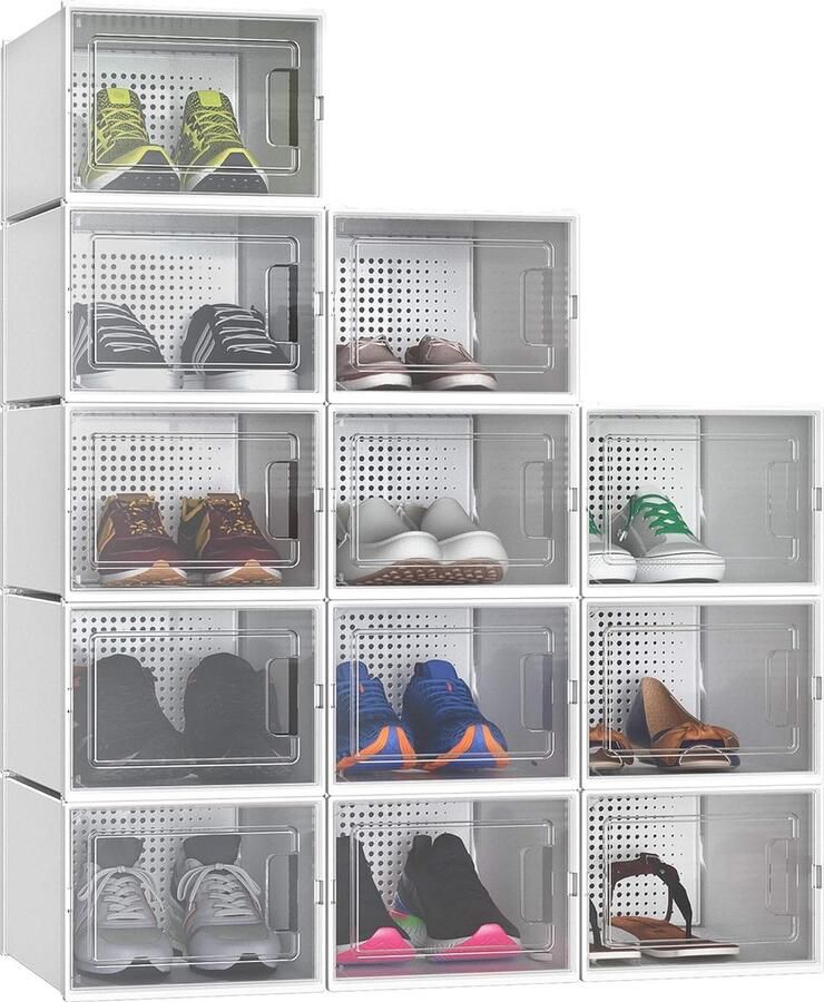 Goodivery Set van 12 Stapelbare Schoenendozen met Transparante Deur en Ventilatiegaten