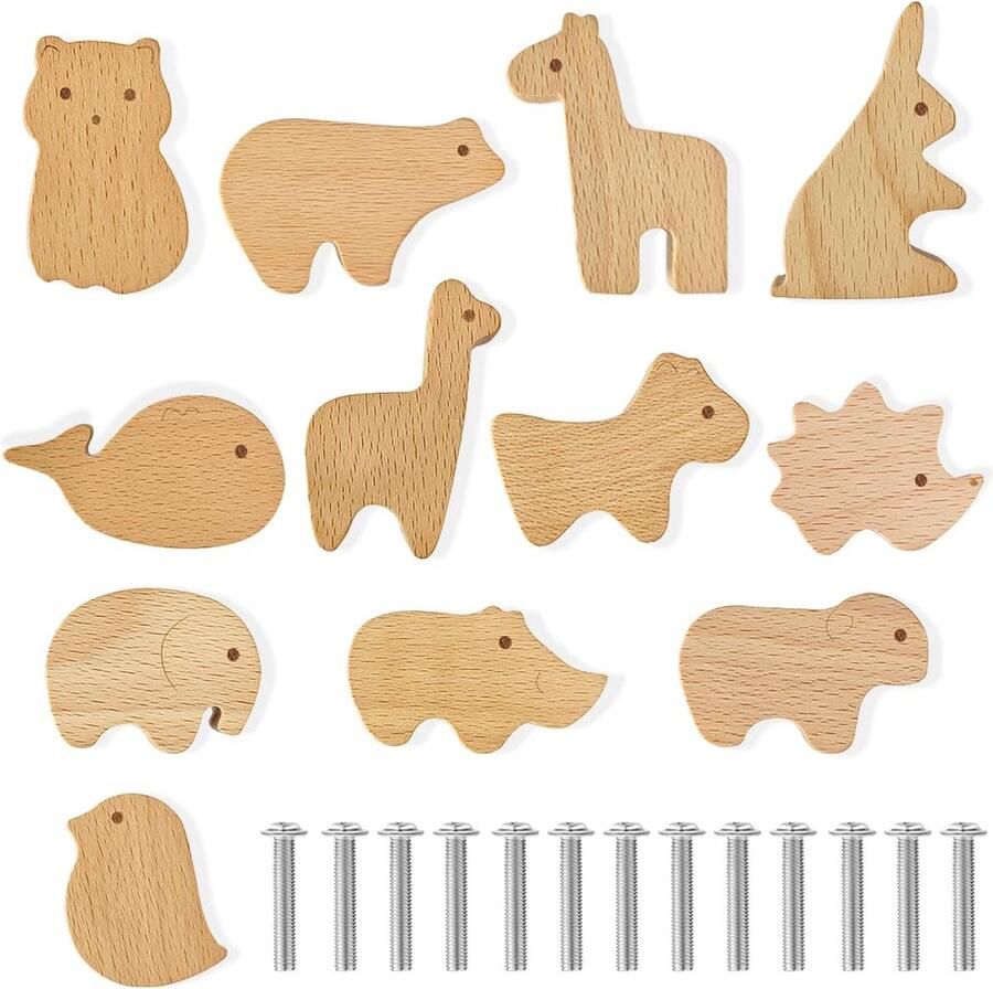 Goodivery Set van 12 Unieke Houten Diermotief Ladegrepen voor Meubelvernieuwing