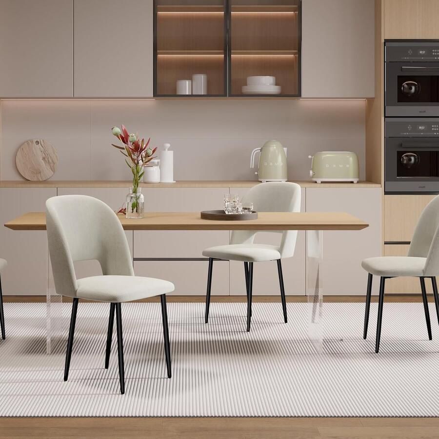 Goodivery Set van 2 Comfortabele Eetkamerstoelen met Corduroy Bekleding en Metalen Onderstel