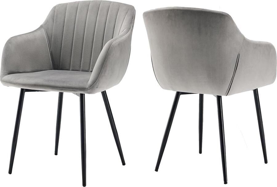 Goodivery Set van 2 Eetkamerstoelen met Armleuningen Fluwelen Bekleding Metalen Poten Lichtgrijs