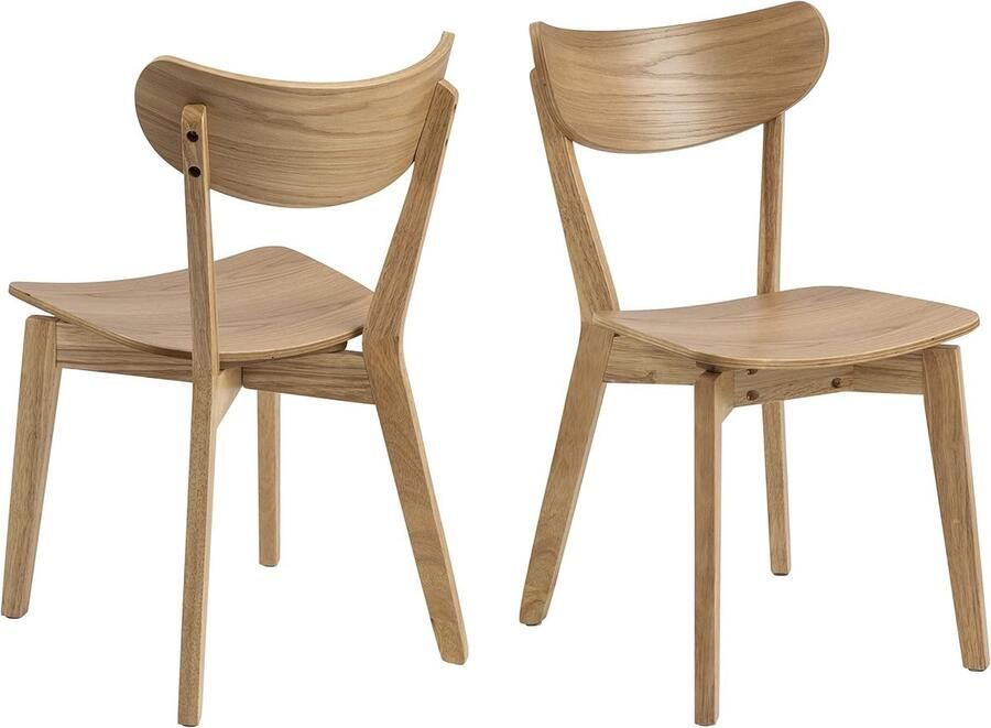 Goodivery Set van 2 Klassieke Eetkamerstoelen met Gebogen Rugleuning en Eikenhout Look