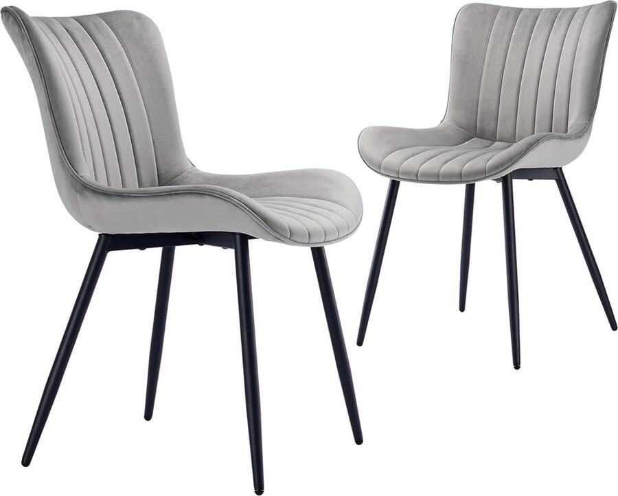 Goodivery Set van 2 Luxe Fluwelen Eetkamerstoelen met Rugleuning en Metalen Poten voor Woonkamer en Slaapkamer