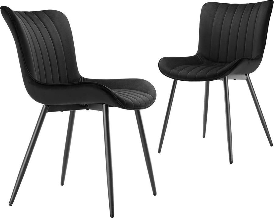 Goodivery Set van 2 Moderne Fluwelen Eetkamerstoelen met Metalen Poten en Ergonomische Rugleuning